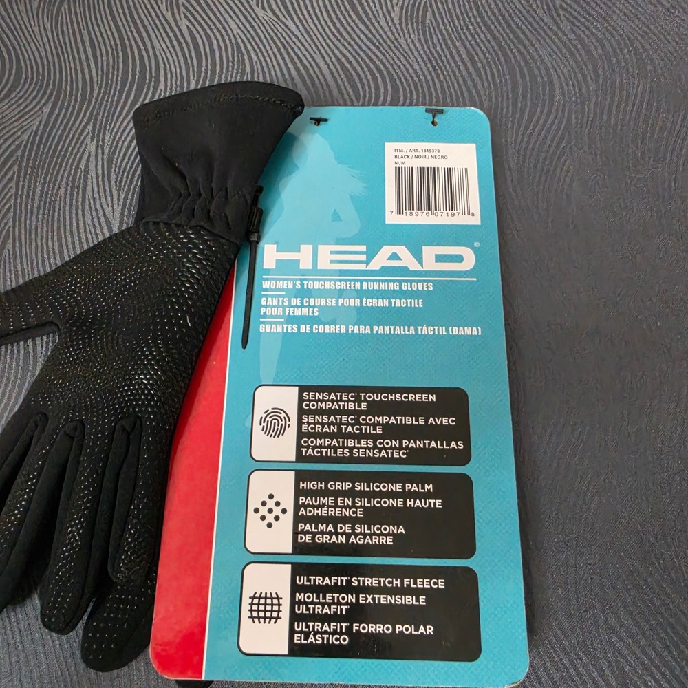 HEAD Running Gloves Women Medium Black Sensatec Touchscreen Fleece 1819373